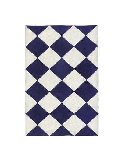 Natural rug with dark blue checker details