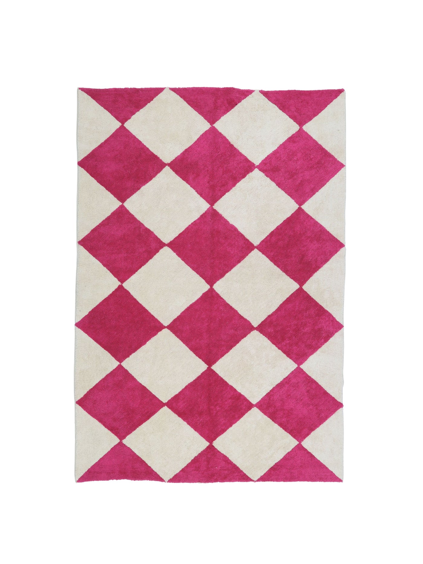 Natural rug with bright pink checker details