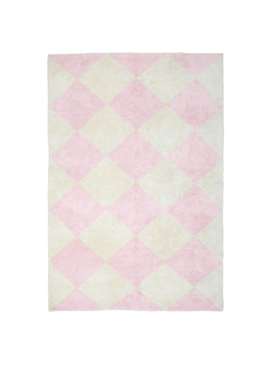 Natural rug with soft pink checker details