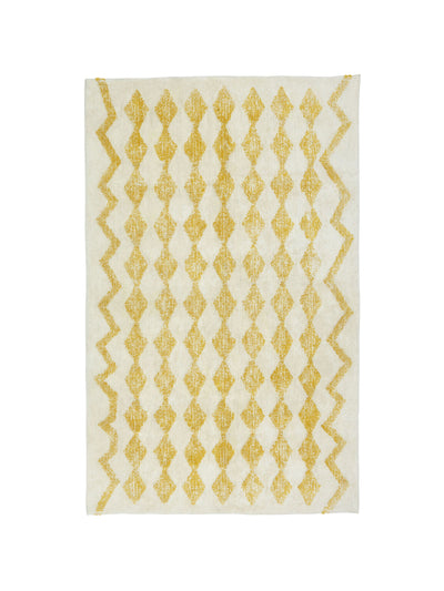 Natural rug with mustard yellow diamond details