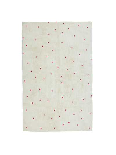 Natural rug with bright pink dot details