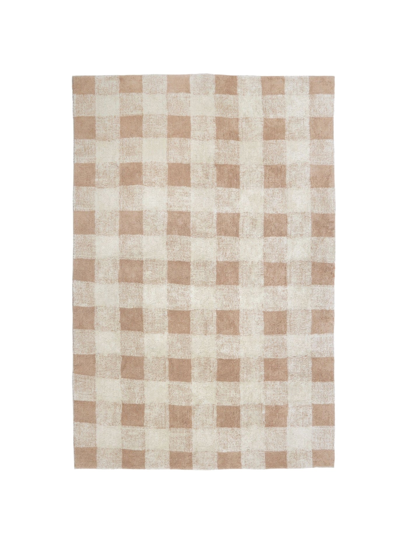 Natural rug with dusty coral gingham details