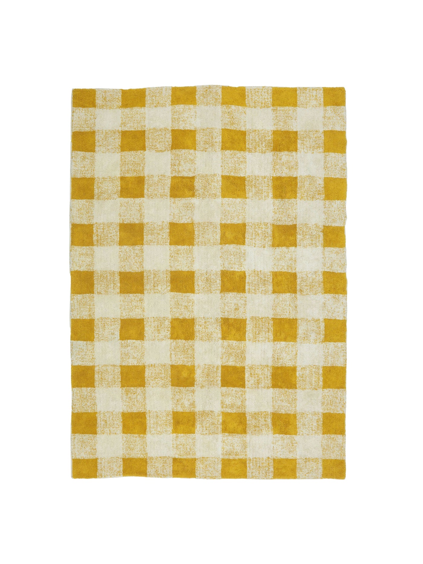 Natural rug with mustard yellow gingham details