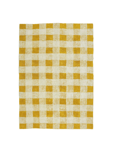 Natural rug with mustard yellow gingham details