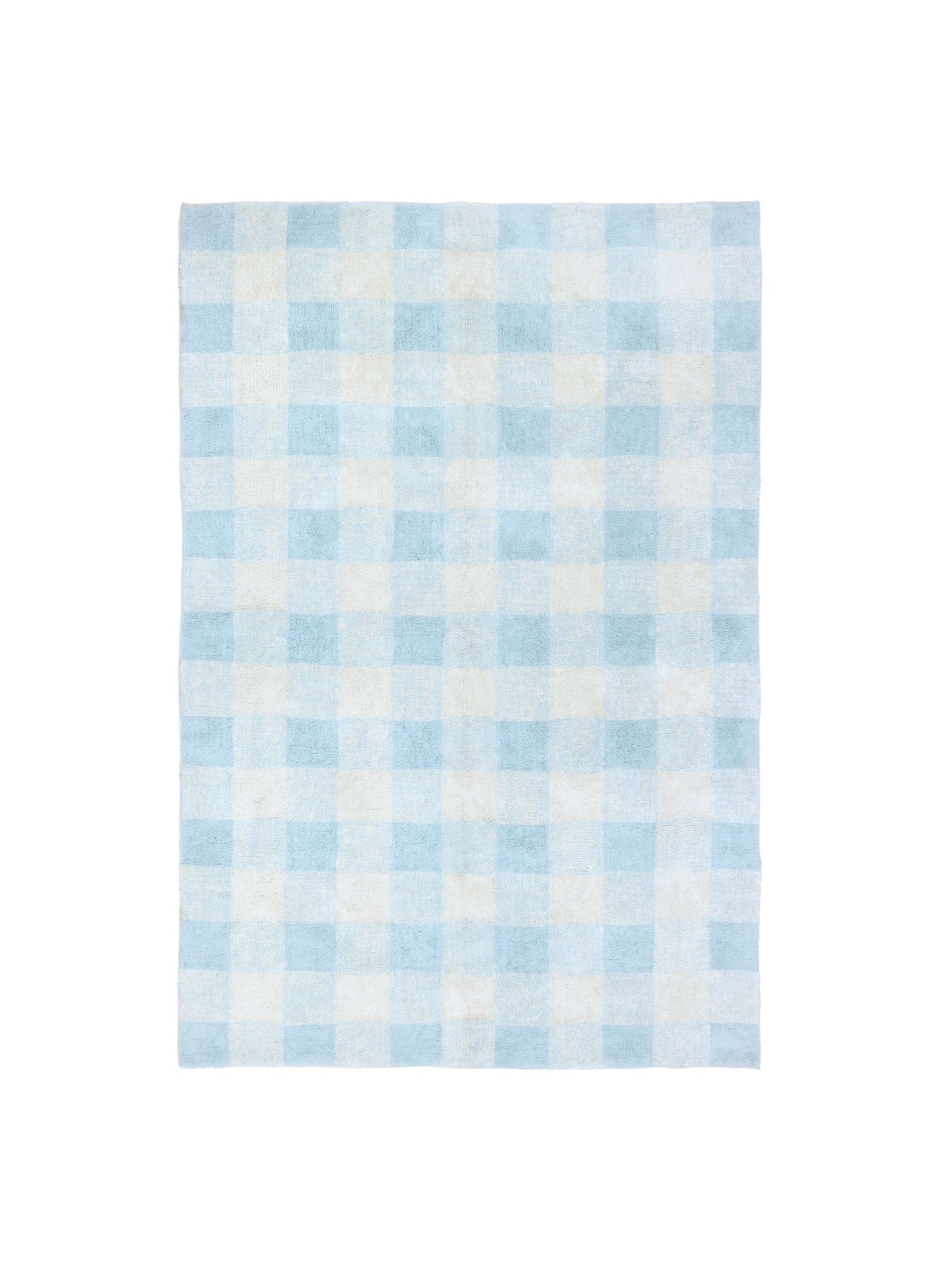 Natural rug with sky blue gingham details