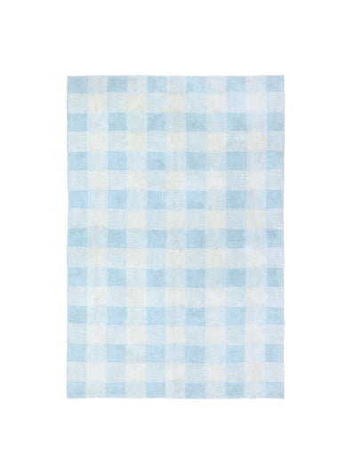 Natural rug with sky blue gingham details