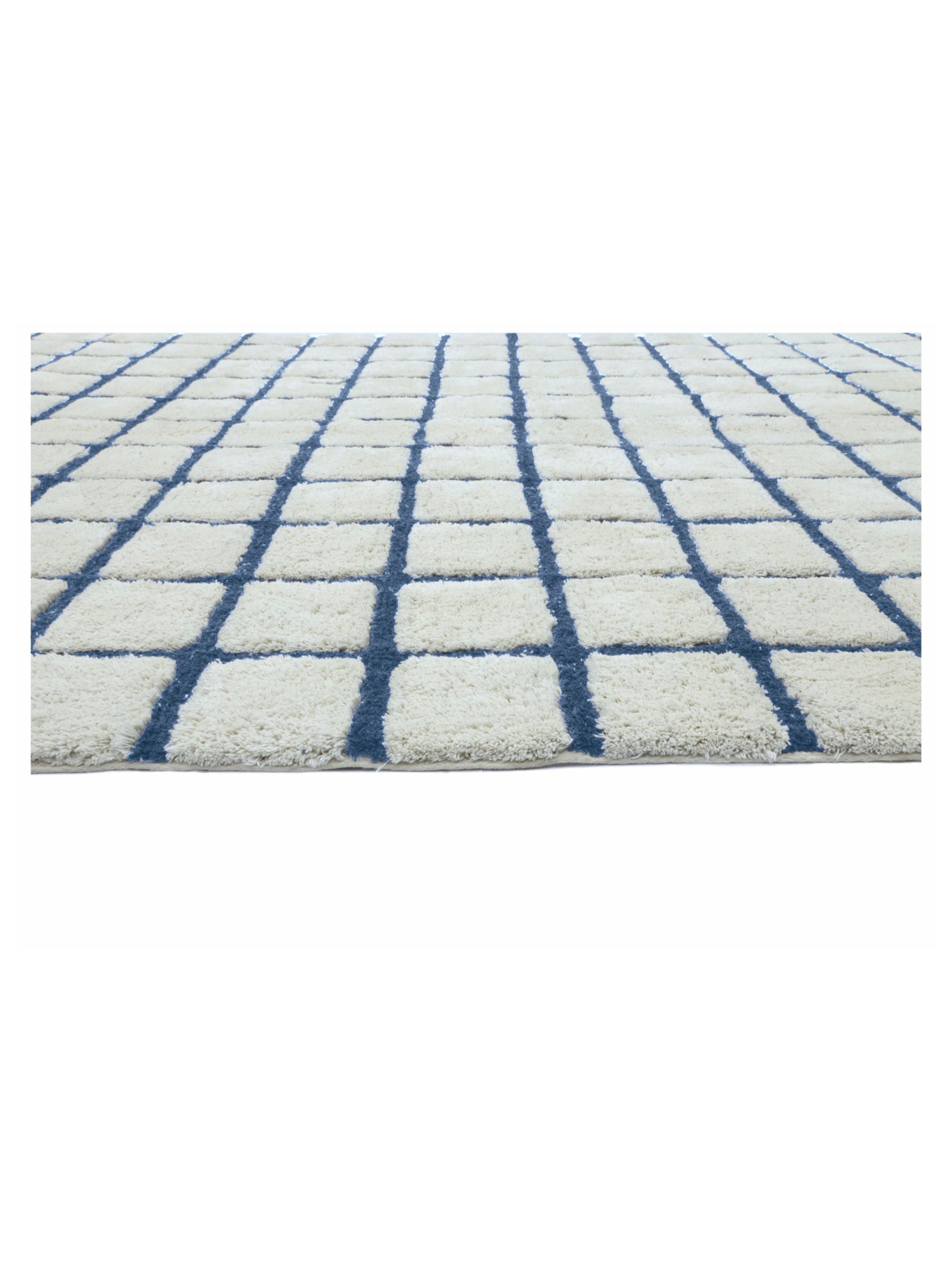 Rug with blue grid pattern on a white background
