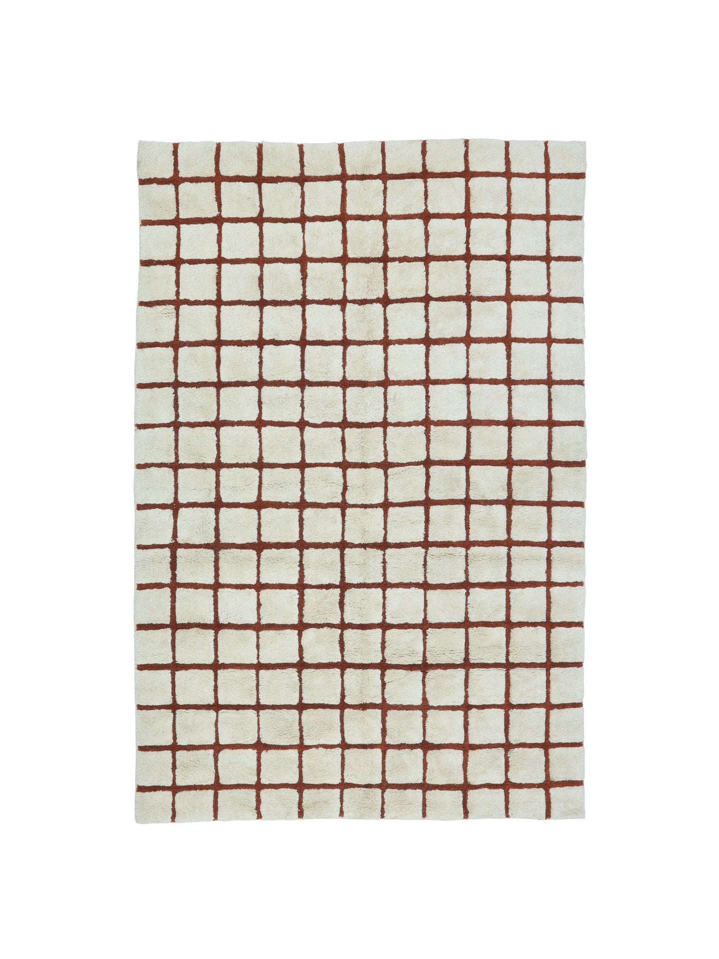 Natural rug with rust brown grid details