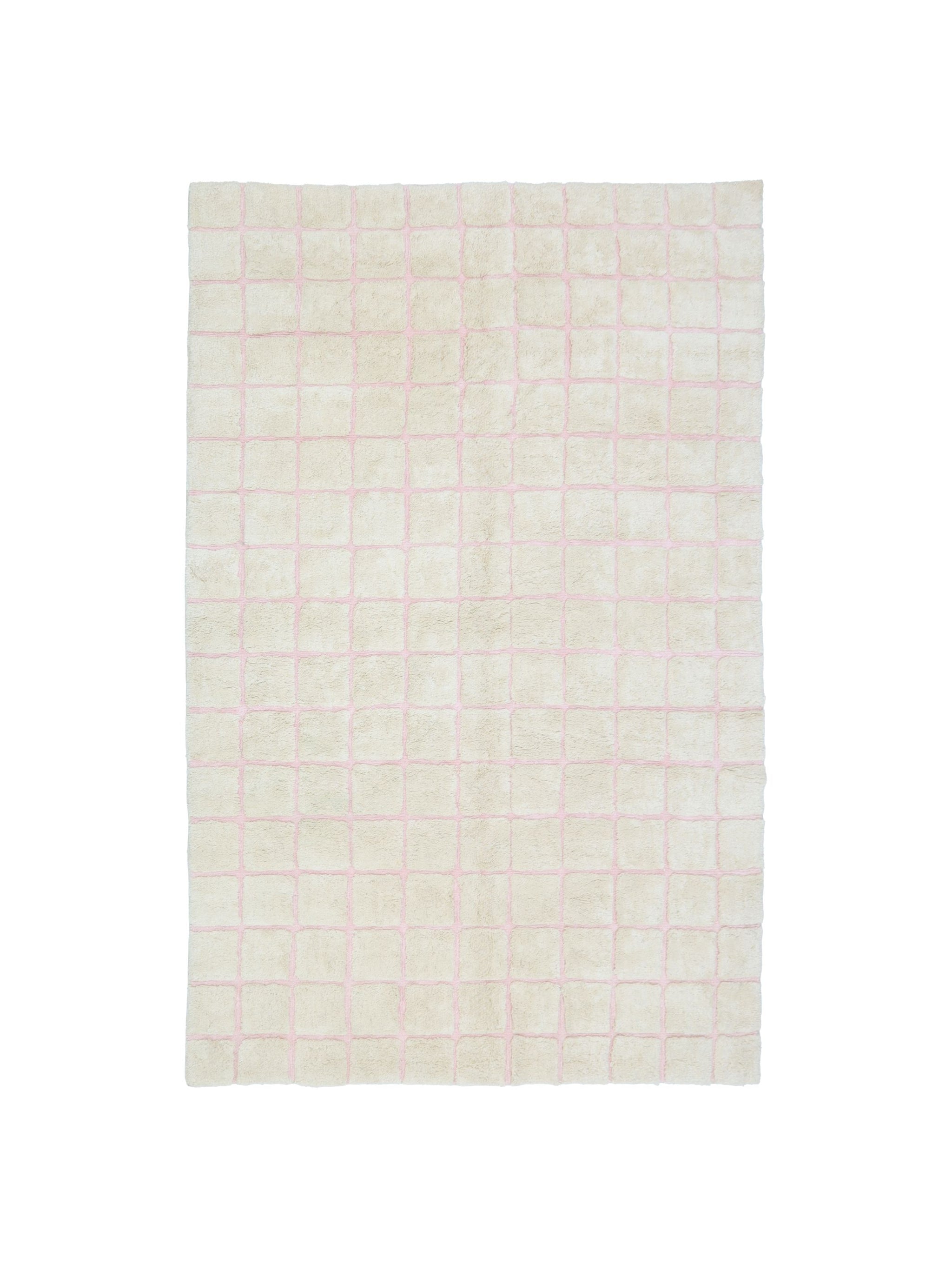 Blush Grid Cotton Rug | Washable Kids, Nursery & Living Room Rug ...