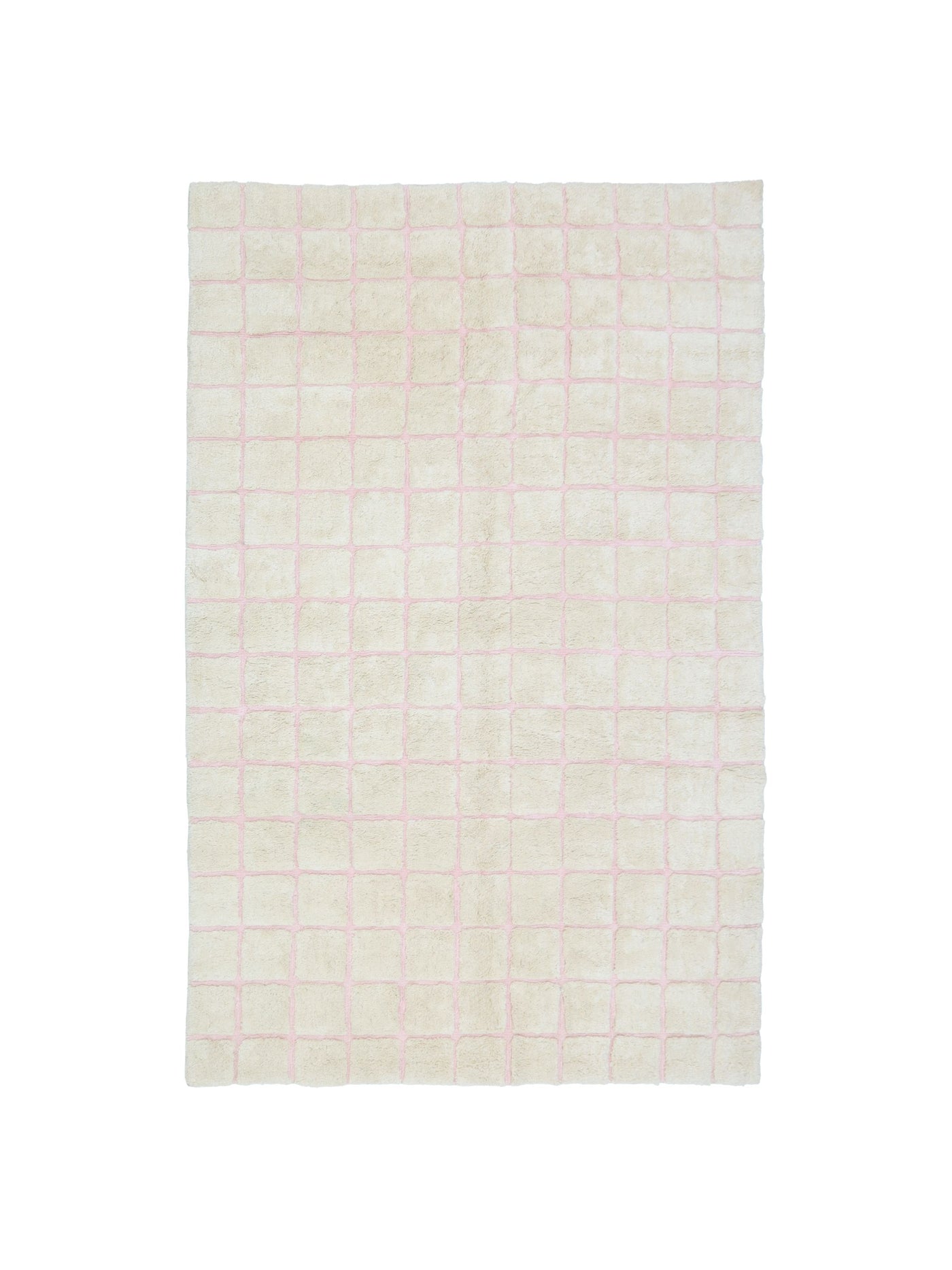 Natural rug with soft pink grid details