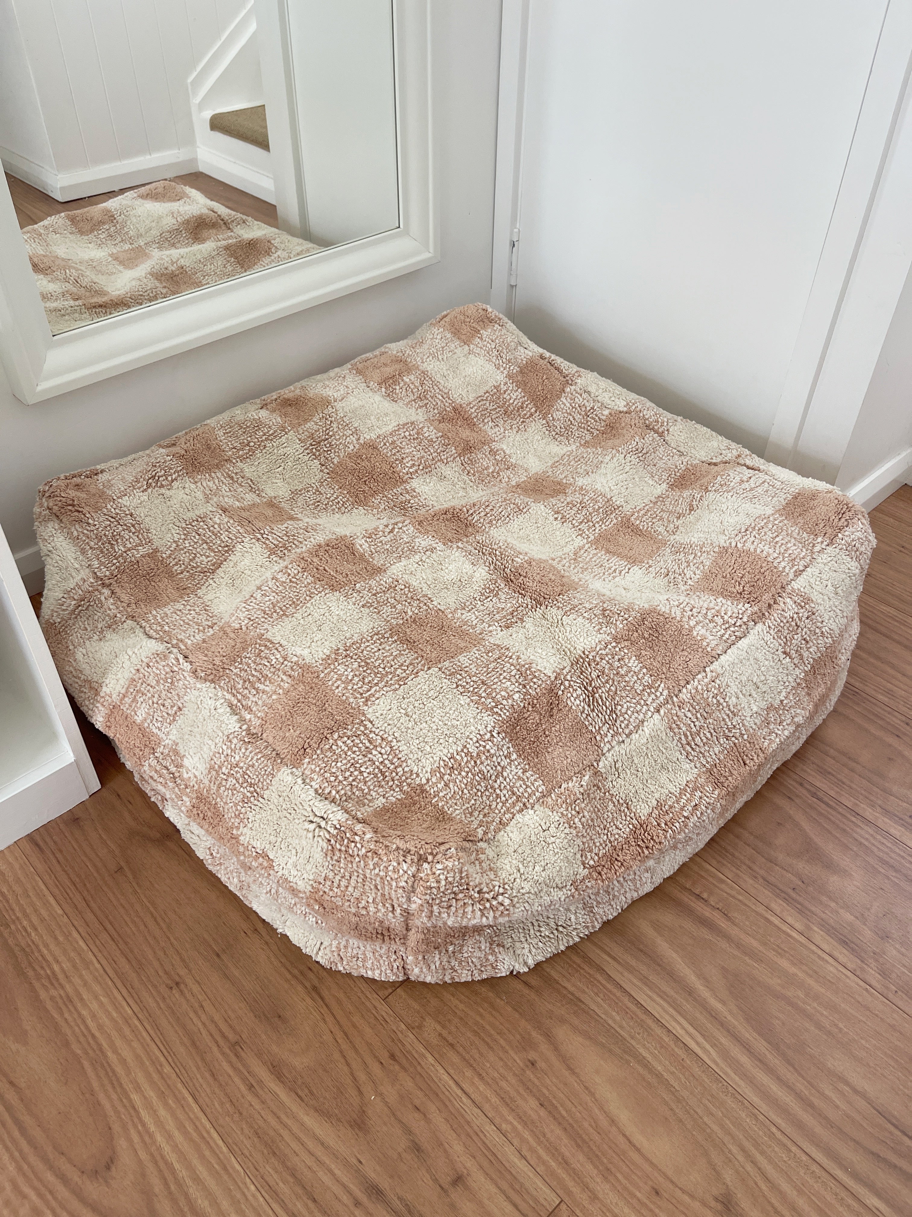 Gingham Floor Cushion - Dusty Coral