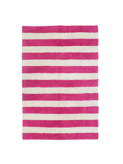 Natural rug with bright pink stripe details